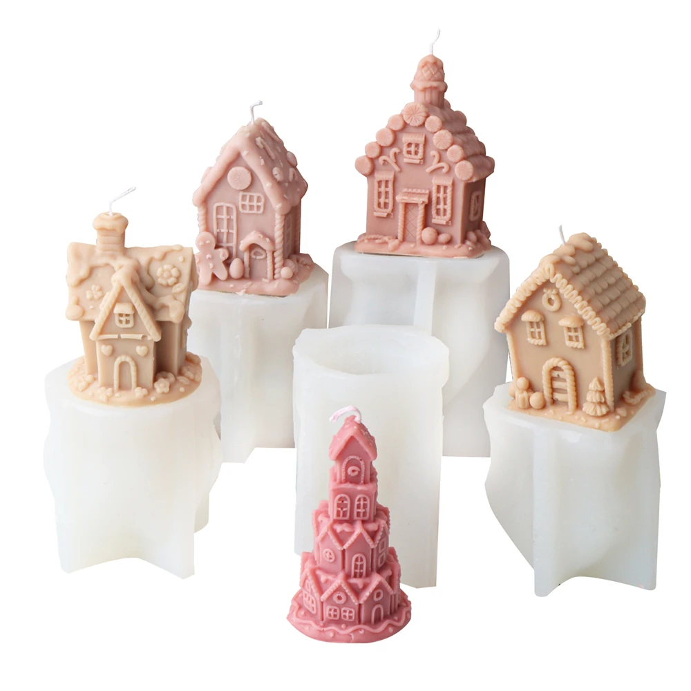 Festive 3D Christmas House Candle Silicone Mold - Creative Cabin Aromatherapy Mould for Holiday Decor and Gifts