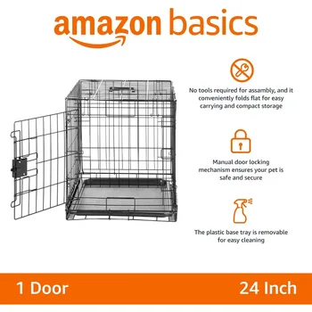 Foldable Metal Wire Dog Crate with Tray Single Door 24 x 18  20 Inches 2