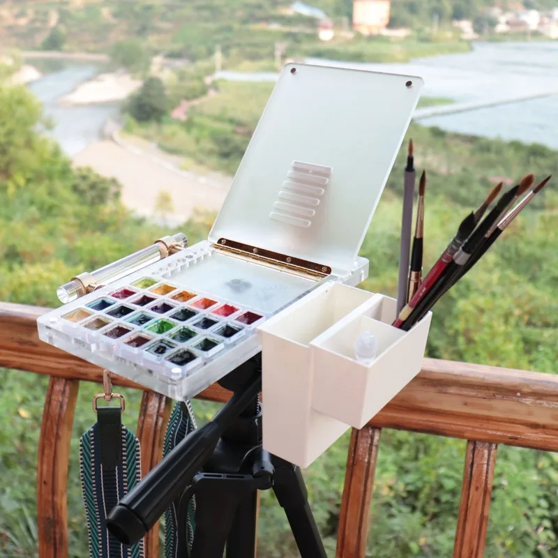 

Collapsible Watercolor Palette Acrylic Portable Easel Art Student Outdoor Sketching Travel Watercolor Pigment Palette Supplies