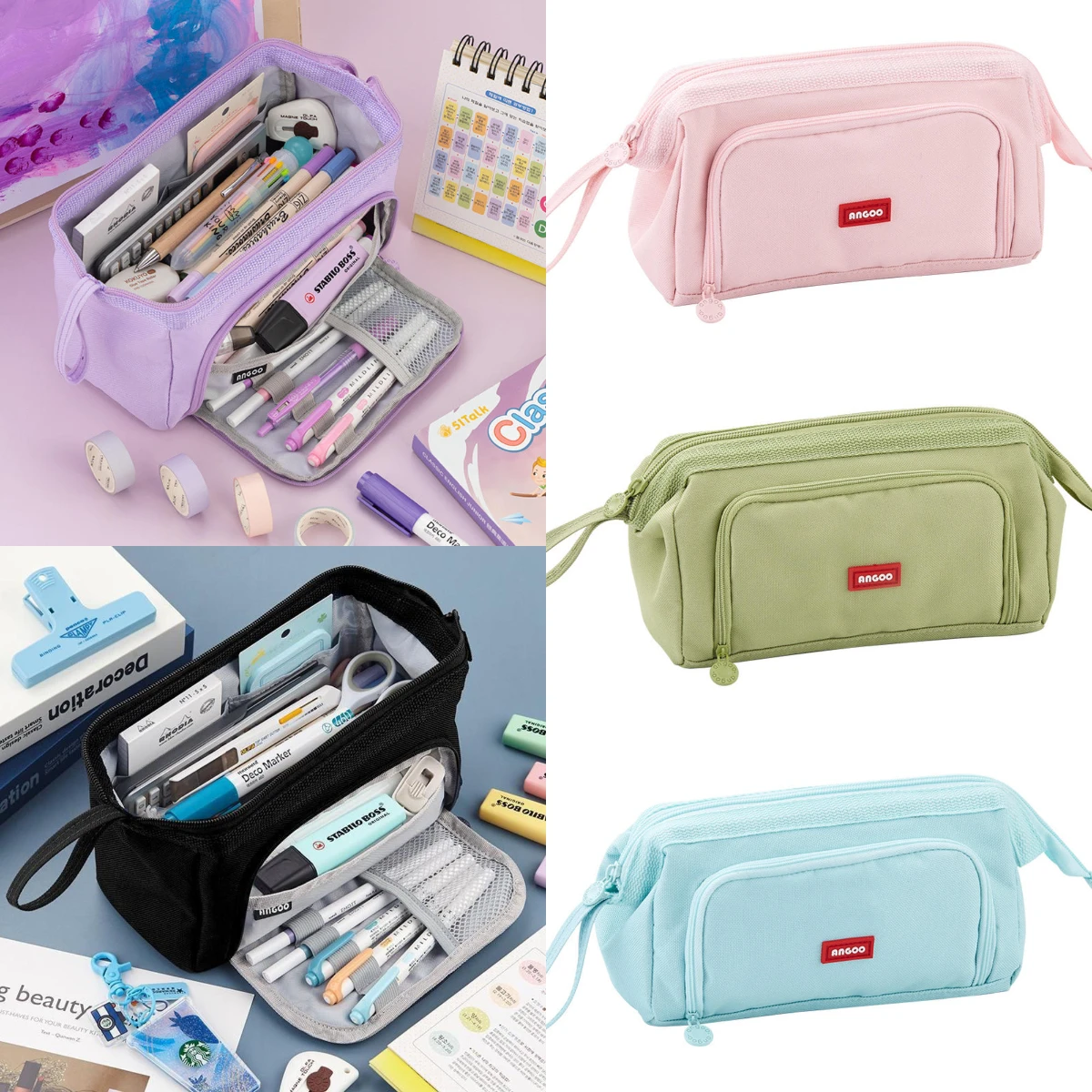 

Double Layer Canvas Pencil Case Large-capacity Pen Bag Students Stationery Pouch