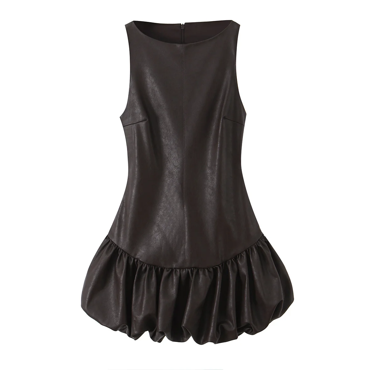 HH Damen Frühlingsmode Ärmelloses Kunstleder-Jumpsuit-Stil Flauschiges Kleid Weibliches Lässiges Vielseitiges Party-Süßes Kleid – Detail 2