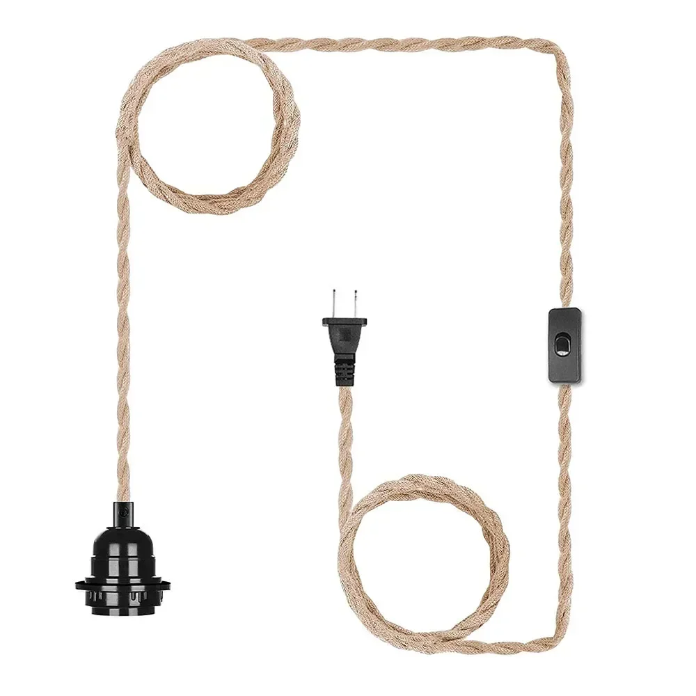AC 85-265V Hemp Cord Twisted Cable with EU plug E27 Lamp Holder for Industrial Retro Hanging Lamps