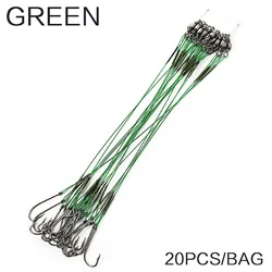 FLYSAND Anti-Bite Steel Fishing Line with Hook & Swivel, 50LB, 20-Pack, Multi-Color Fishing Tackle Set - 23CM (Green)
