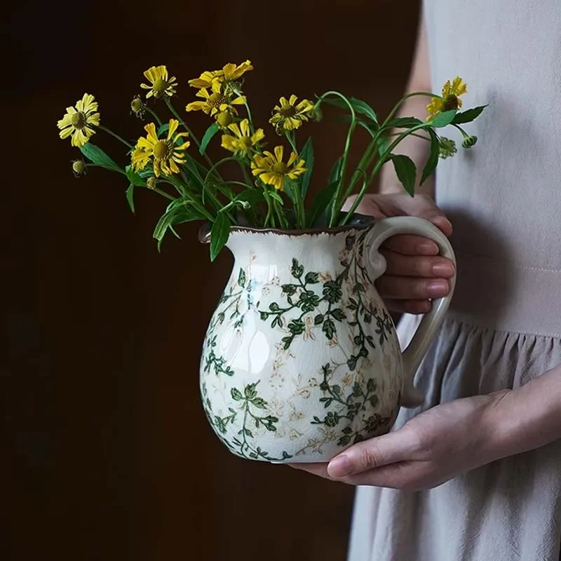 Retro Ceramic Vase Flower Vase for Home Decoration Table Decoration Pastoral Style Hydroponic Flower Arrangement Leaf Flower Pot 6