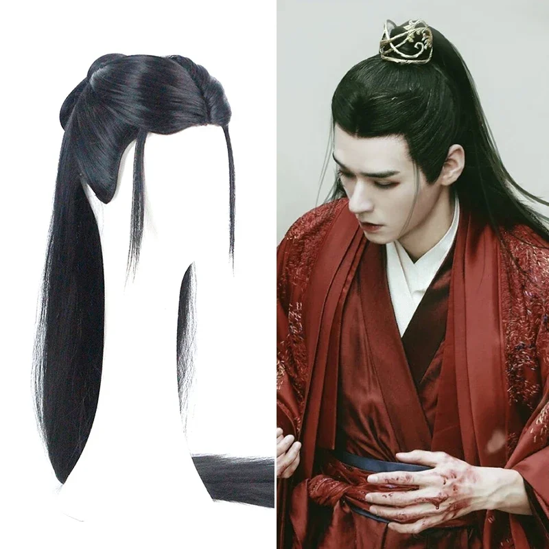 

Shan Heling Warrior Hair Cosplay Headwear Long Straight Black Hanfu Hair Products Prince Accessories Movie Play