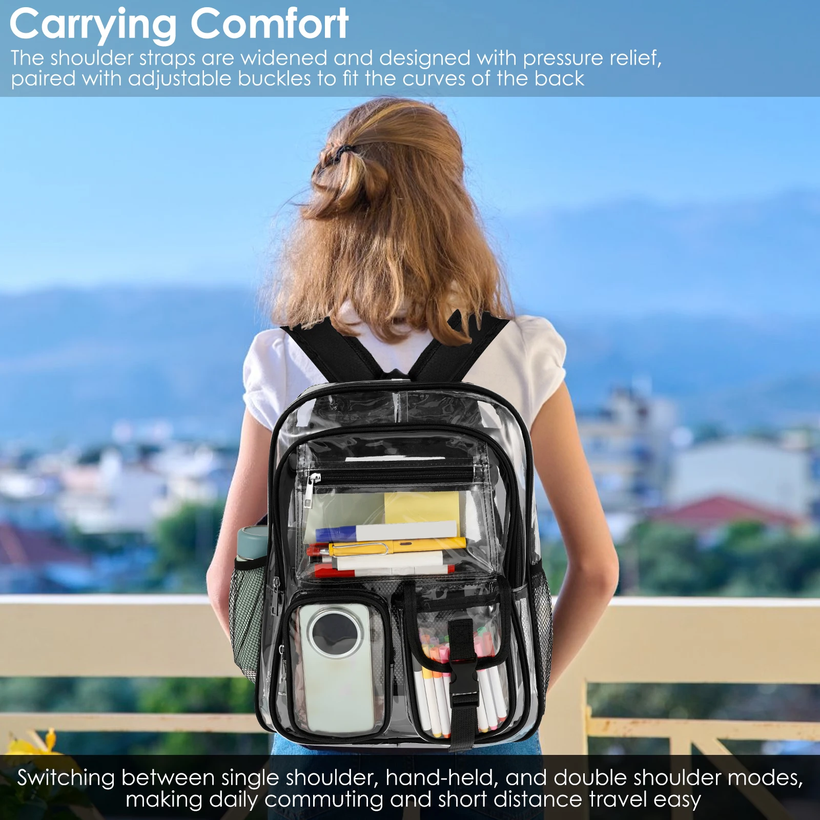 Clear Backpack PVC Multi Pockets See Through Backpack with Widened Straps Large Capacity Fashion Sports Backpack for Students