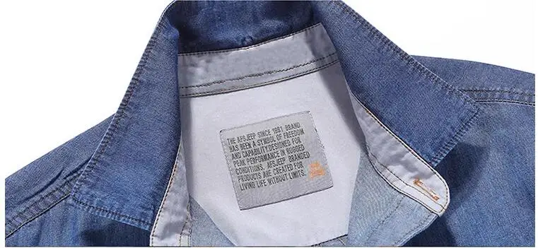 Men Multi pockets Blue Denim Shirts Summer Male Short Sleeve Tooling Shirts Men Cotton Casual Jeans 4XL