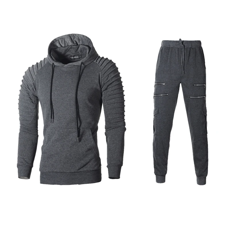 Autumn Winter Male Loose Casual Camouflage Printing Hoodies Elastic Waist Pants Set Men Zipperhooded Sweatshirt Sweatpants Suit