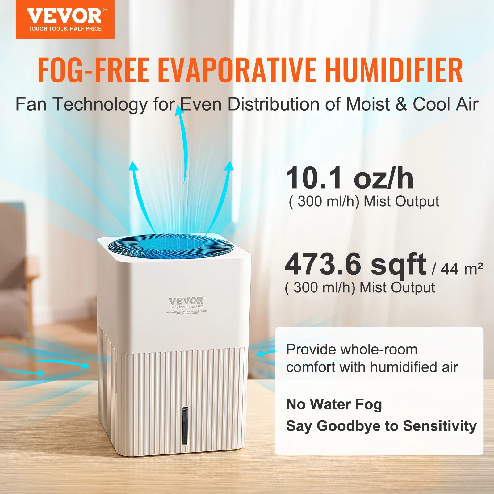 VEVOR Evaporative Humidifiers Mist-Free Cool Moisture Humidifier&Air Purifier for Whole House up to 473.6 sqft for Bedroom Home 2