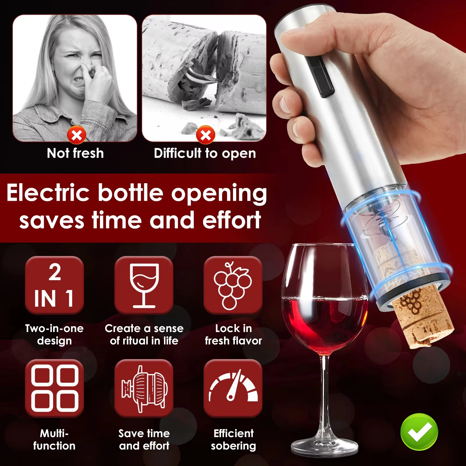 Automatic Electric Wine Openers Rechargeable Corkscrew Take Out Corks Opener with Wine Stopper Pourer Foil Cutter Bottle Openers