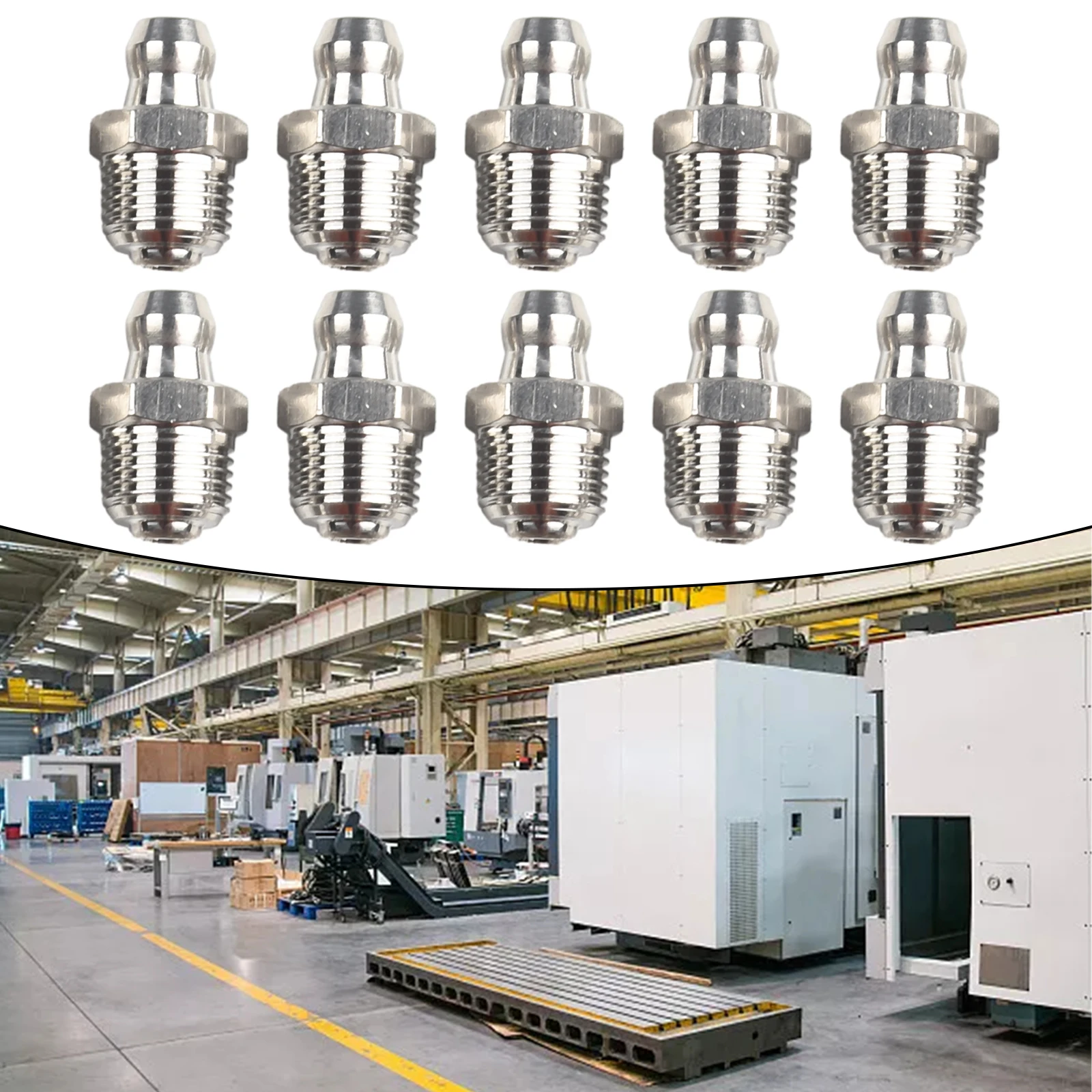10Pcs Straight HydraulicGrease Fitting M10 Thread Kit GreaseNozzle Connection Stainless Steel Grease Nipples For Bearings