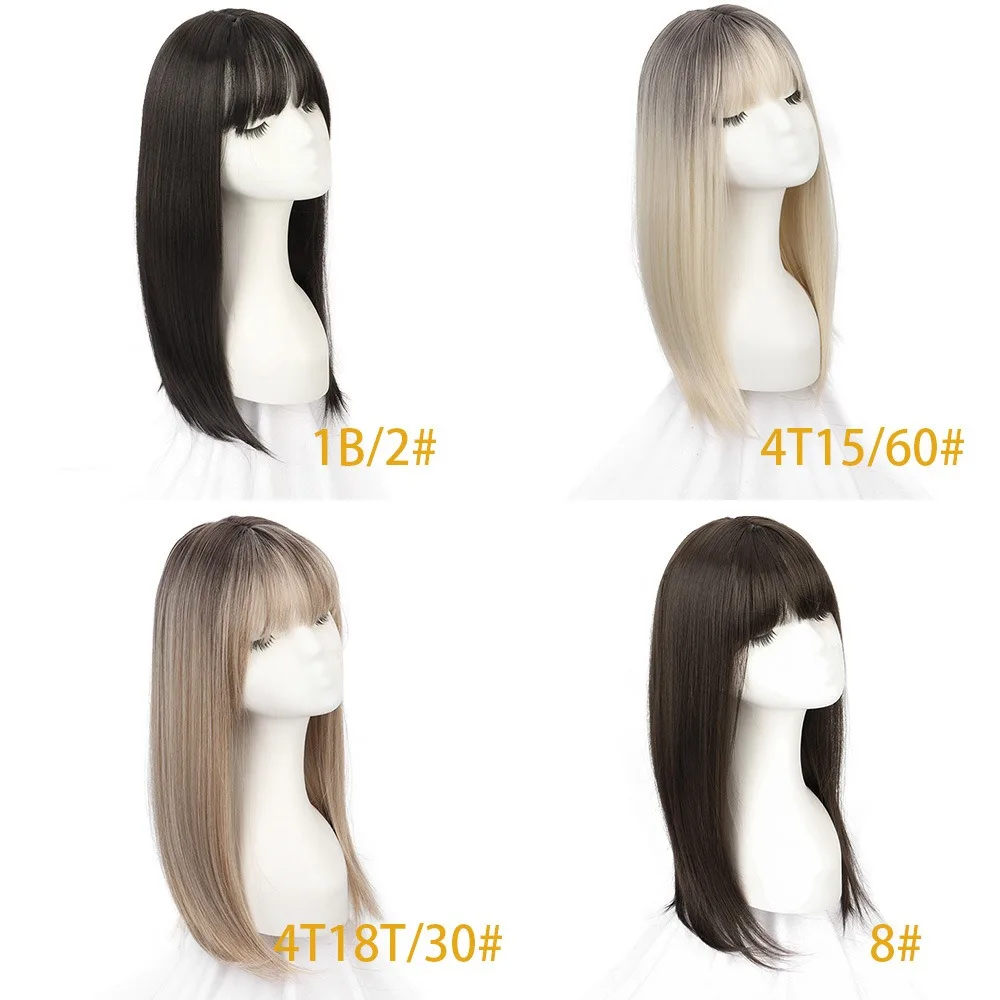 Synthetic Hair omen Topper Clip In   With Bangs Hairpiece Hair Extension Thin Breathable Blonde Toppers Hair Women Wig Fake Hair