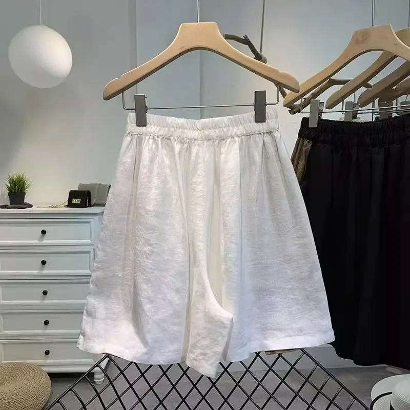 2024 Women's New Summer Simplicity Commute Elasticized High-waisted Spliced Contrast Color Pockets Loose Casual Wide-leg Shorts
