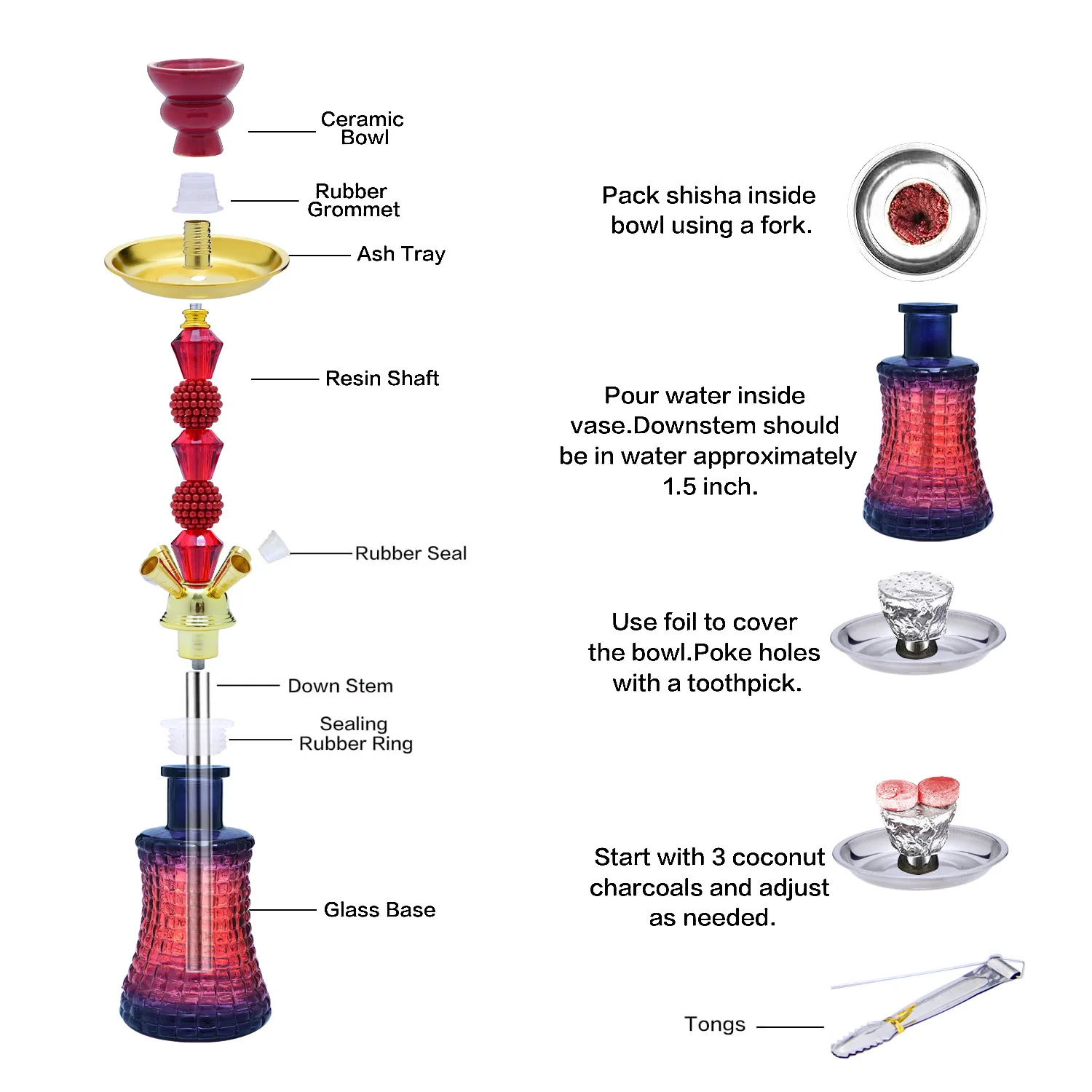 4 Hoses Glass Hookah for Smoking Shisha Pipe Narguile Complete Set Cachimba Chicha Pipa Nargile Accessories Bar Club Party