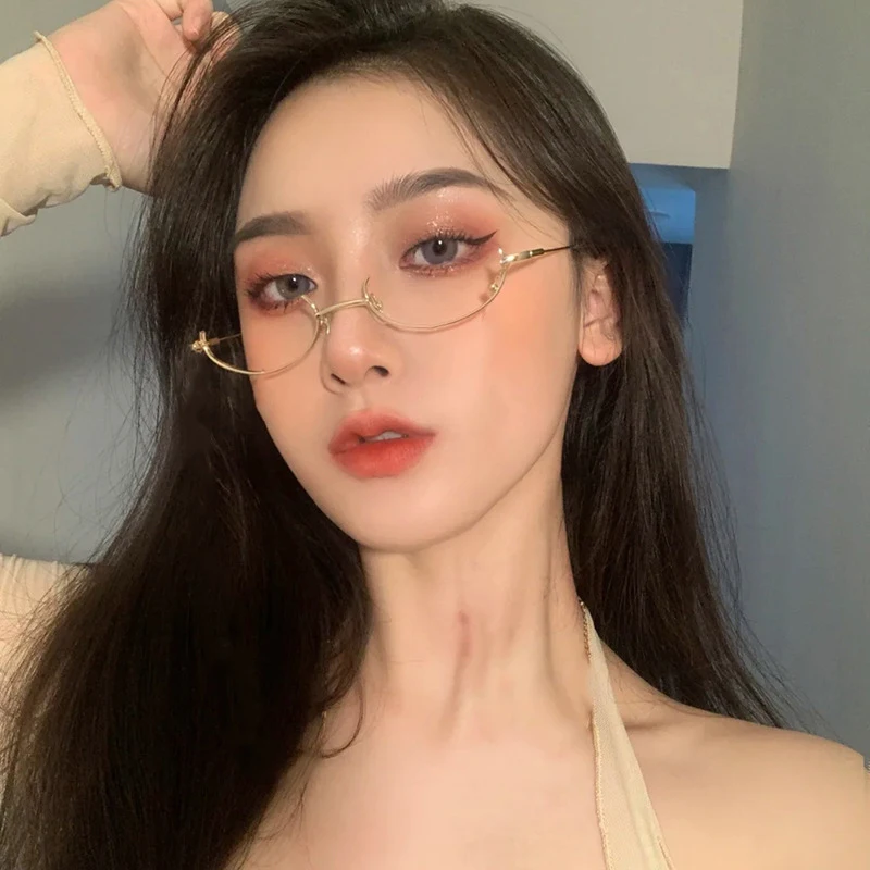 Chic Women's Half-Frame Glasses with Decorative Water Drop Design