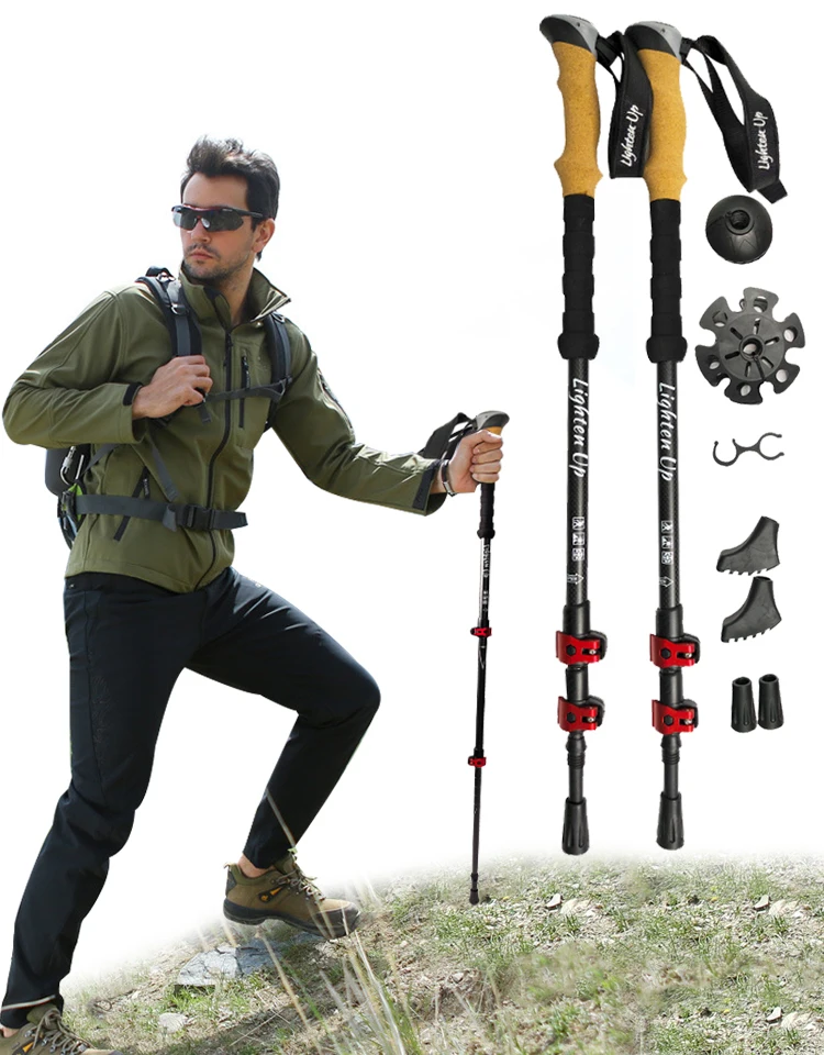2Pcs Trekking Poles Ultra-light Telescopic Folding Poles Mountaineering Staffs Aluminum/Carbon Cork Auxiliary Walking Sticks 2