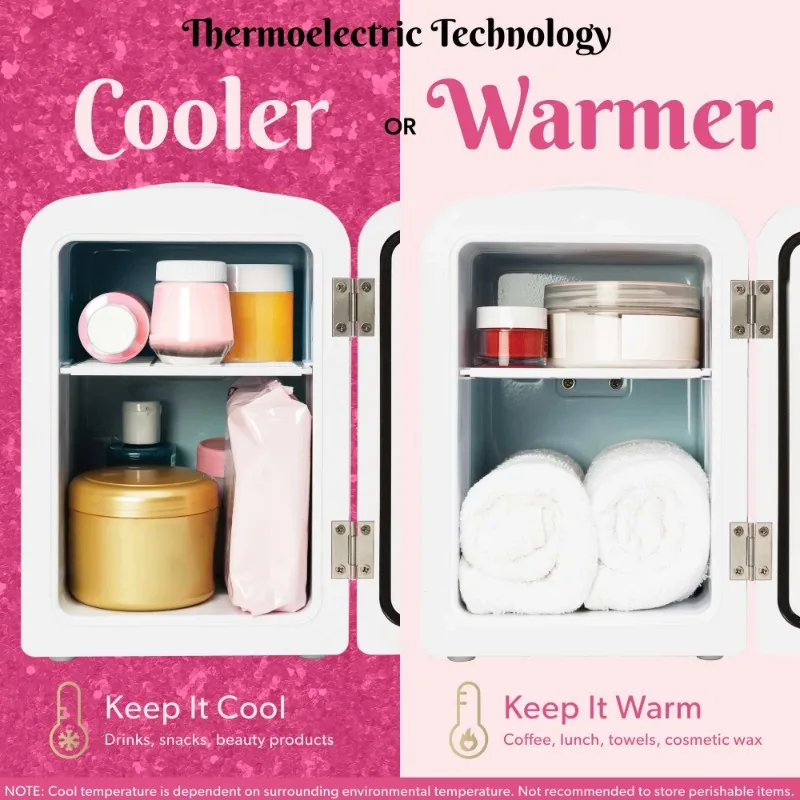 Paris Hilton Mini Refrigerator and Personal Beauty Fridge, Mirrored Door with Light, 4 Liter, Pink 3