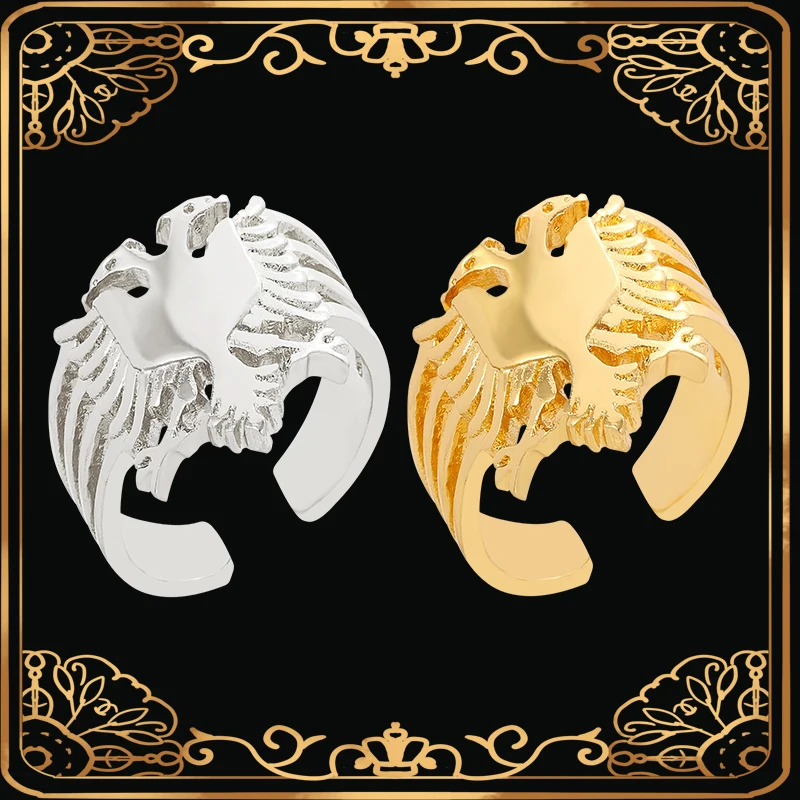 Albania Europeia Alguia Anel De Ouro Cor Prata Duplo Headed: Guia Dedo Anel Jorias Ornamentento Etnico Festa Aniversàrio Jorias