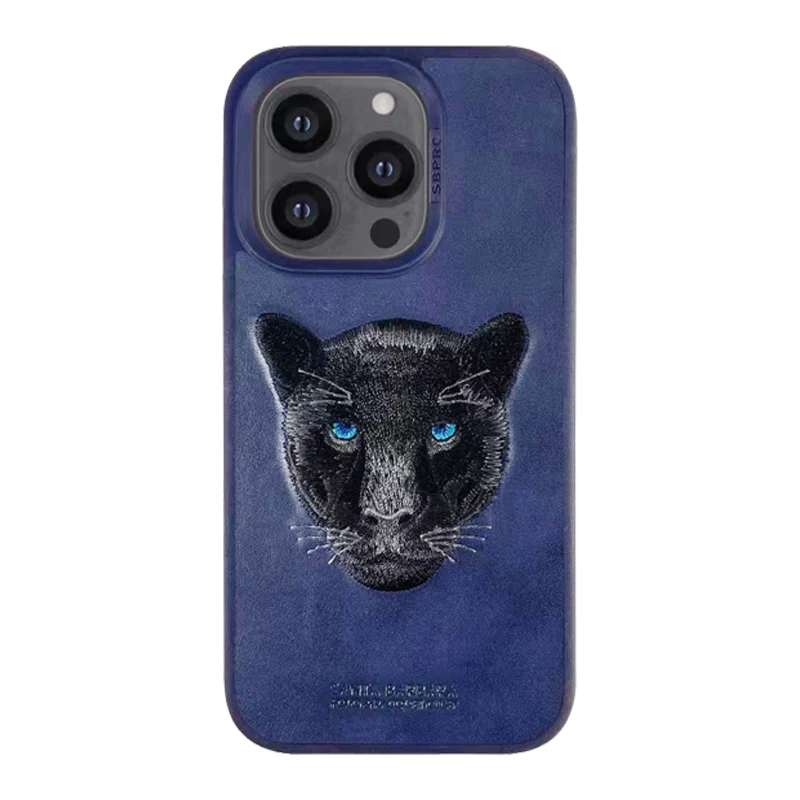 3d bordado bonito gato lobo tigre urso couro caso do telefone para o iphone  14 pro