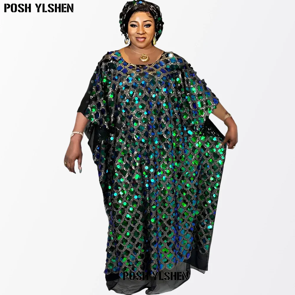 

Elegant African Dresses For Women Plus Glitter Sequin Moroccan Kaftan Turkey Abayas Islamic Long Dress Muslim Saudi Robe Ramadan