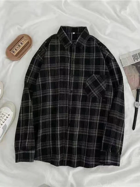JMPRS Vintage Women Plaid Shirts Autumn Long Sleeve Oversize Button Up Tops Korean Loose Casual Fall Outwear Femme Shirts 4
