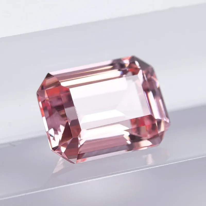 Lab Grown Sapphire  Emerald Cut Sunrise Pink Color VVS1 Gemstone Charms DIY Jewelry Making Materials Selectable AGL Certificate