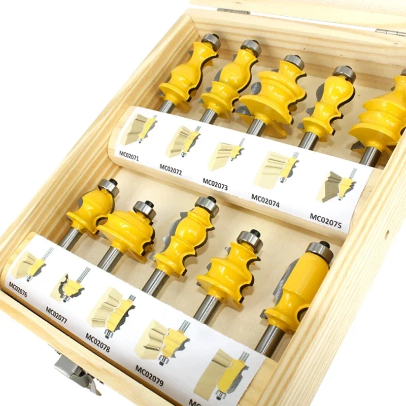 LAVIE 10pcs 8mm Shank Architectural Molding Handrail Router Bits Set Casing Base CNC Line Woodworking Cutters Face Mill MC02070