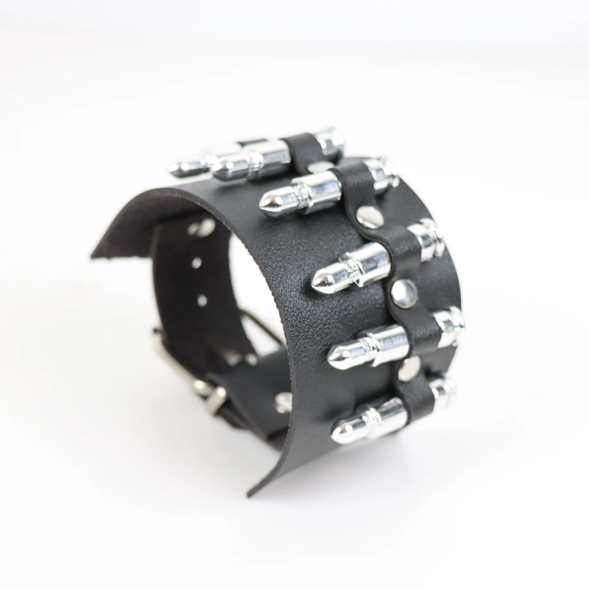 Mens Gothic Bullet Bracelet Punk Hip Hop Bracelet PU Leather Wristband Hand Suitable For Party Role Play