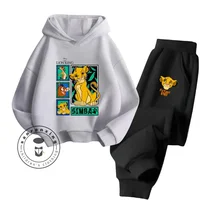 Children's Needle Hoodie + Pants 2-piece Spring and Fall Cartoon Lion King Children's Clothing Set Boys and Girls Sweatshirt Set 1