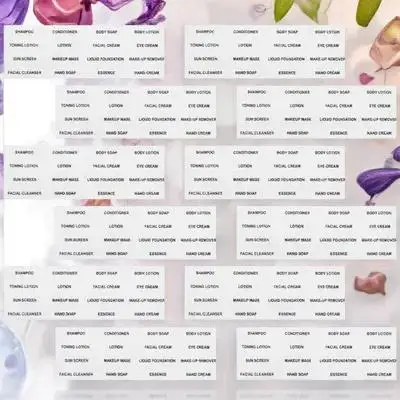 12장 투명 방수 여행용 병 라벨 (화장품, 샴푸, 컨디셔너, 로션, 크림, 리필용 병)