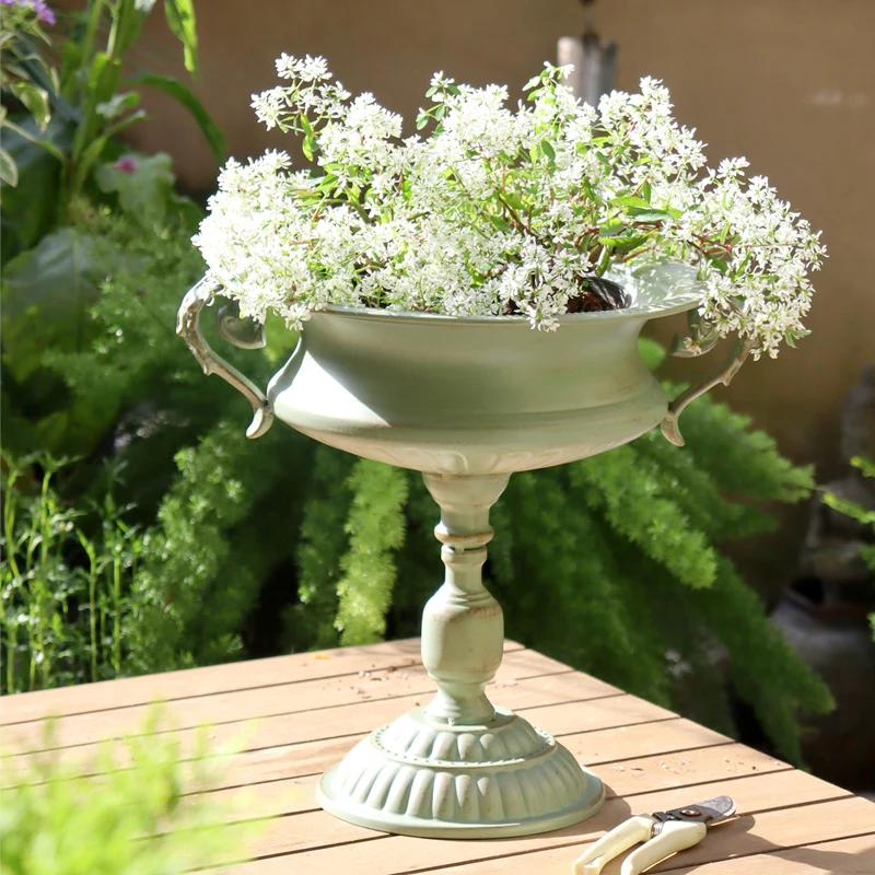

Retro Vintage Big Creative Vase Villa Courtyard Garden Balcony Metal Ironwork Flower Pot Home Furnishings Decorate Ornaments