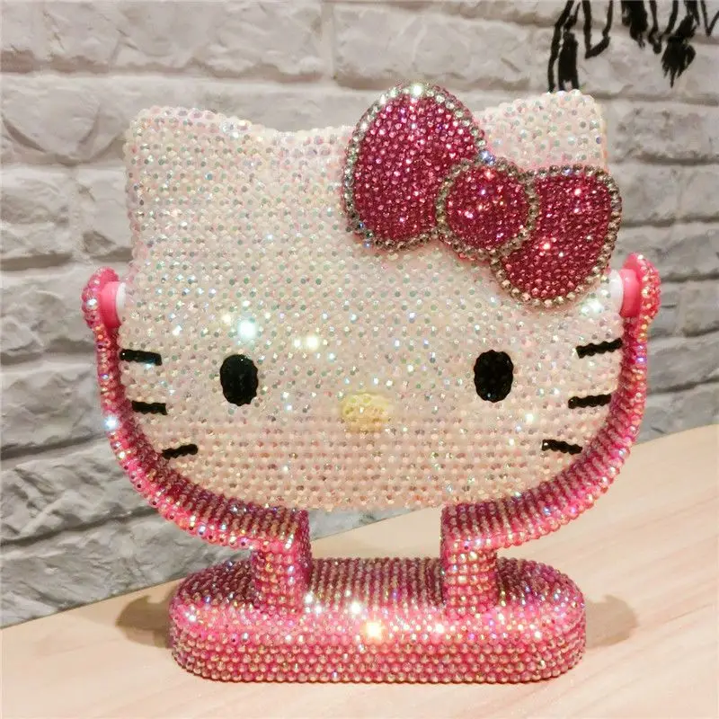 

New Sanrio Hello Kitty Kawaii Anime Cartoon Makeup Mirror Drill Diy Stick Drill Desktop Mirror Cute Cartoon Creative Gift Toys