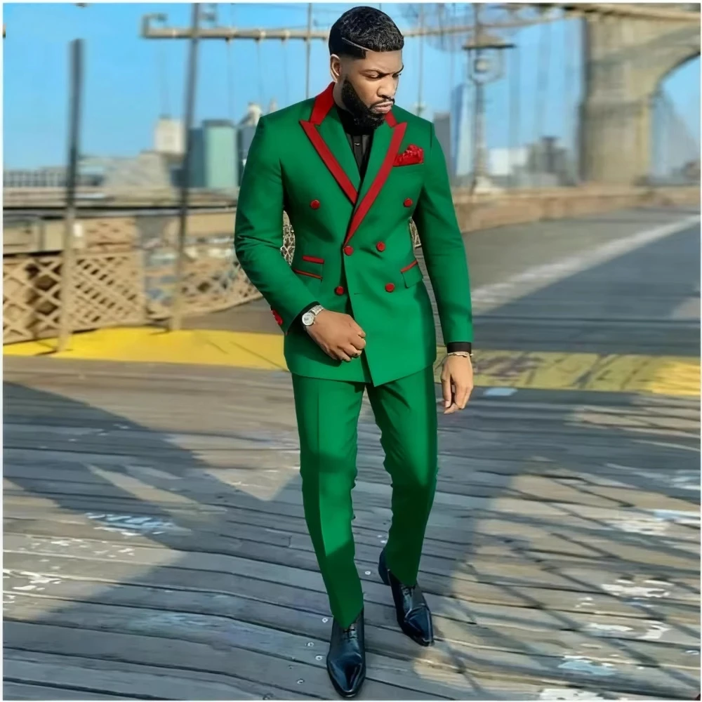 Slim Fit 2 Piece Wedding Men Suits Solid Groom Tuxedo Formal Blazer Pants Set for Prom Party Best Man Peak Lapel Jacket Pants