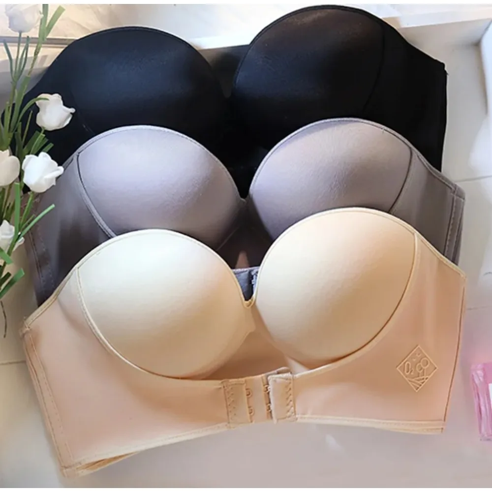 

Women Strapless Push Up Bra Front Closure Bralette Invisible Bras Underwear Lingerie 1/2 Cup Seamless Brassiere ABC Cup