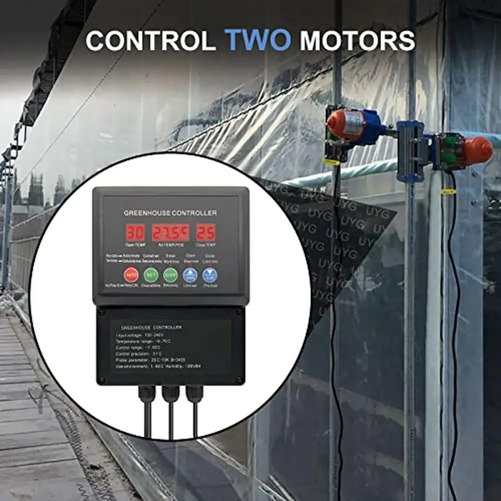 Greenhouse Film Roll Up Motors 2 Set Side Motor System with Intelligent Thermostat DC24V Safe Motor Water Resistant Install on 3