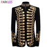 Mens Stylish Court Prince Black Velvet Gold Embroidery Blazer Suit Jacket Wedding Party Prom Suit Blazers Stage Singer Costumes 1