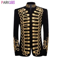 Mens Stylish Court Prince Black Velvet Gold Embroidery Blazer Suit Jacket Wedding Party Prom Suit Blazers Stage Singer Costumes 1