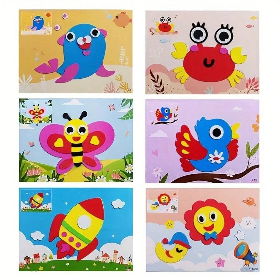 5pcs/10pcs random image sticker handmade DIY 3D EVA foam stickers animals dinosaurs pasting painting toys for kids