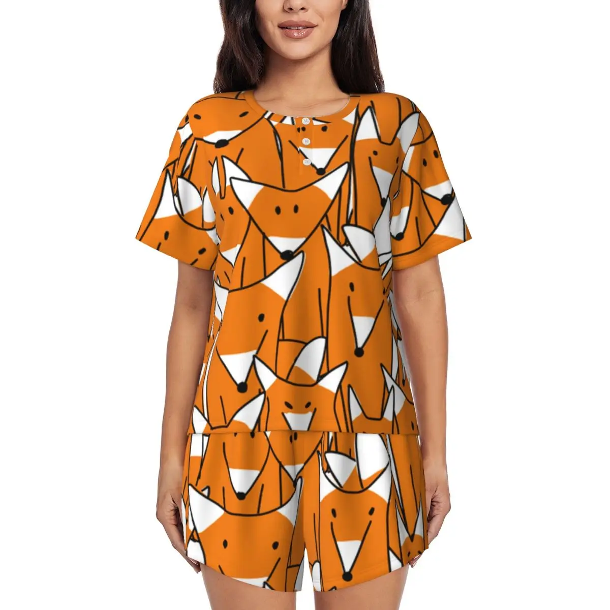 Women Pajamas Set Foxes Homewear Two-Piece Short-Sleeved Short