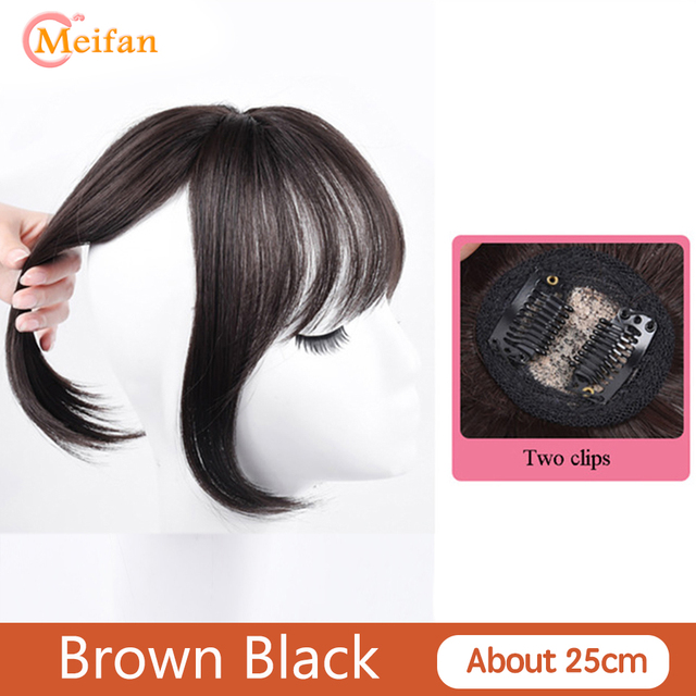 MEIFAN Synthetic Topper Hairpiece False Bang Clip-In Bangs Extension Natural Fake Fringe Invisible Clourse Hairpiece for Women - brown black-200744745