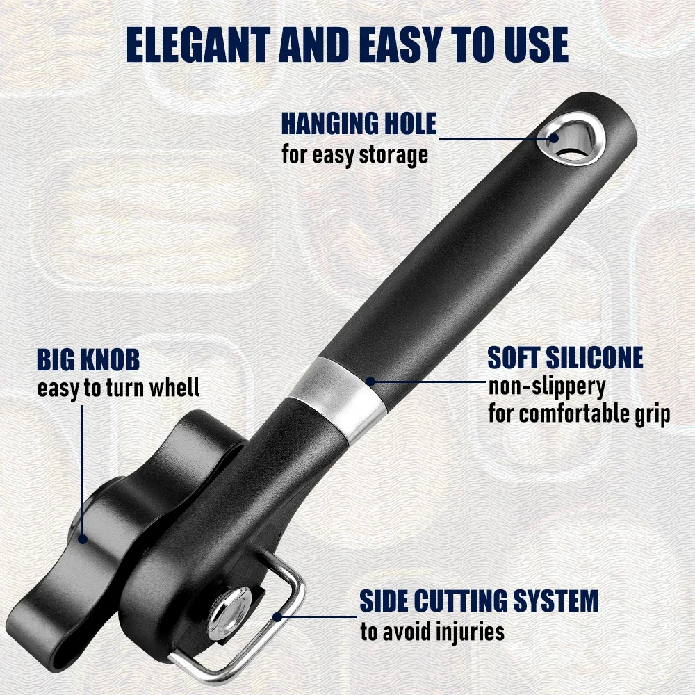 Premium Stainless Steel Manual Can and Jar Opener - Safety Side Cut Bottle Opener and Kitchen Tool