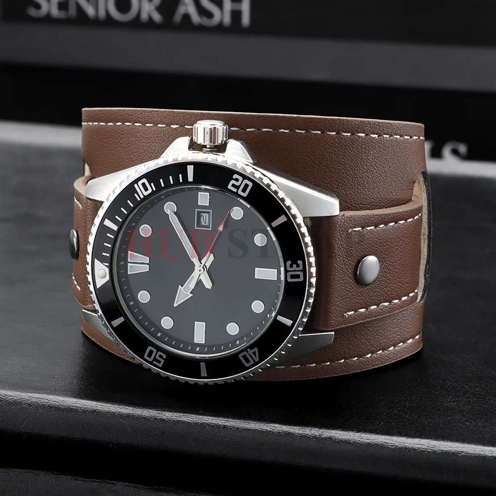 Elegant Leather Watch Strap in Retro Business Style - Black & Brown Bracelet Wristband