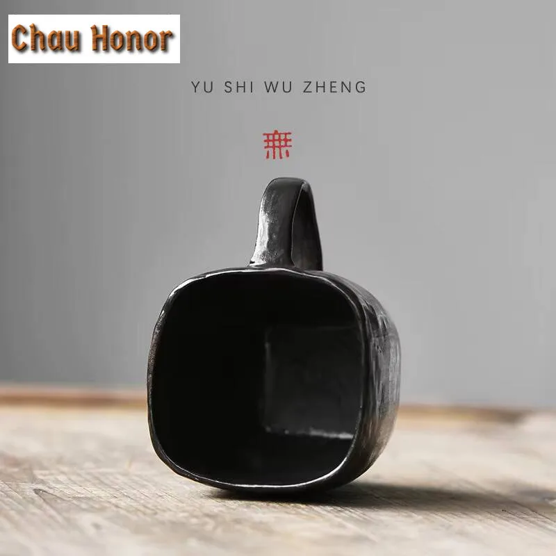 340ml Creative Square Ceramic Cup Handmade Coarse Pottery Coffee Mug Large Water Jug Retro Breakfast Cup Mouthwash Cup Tableware