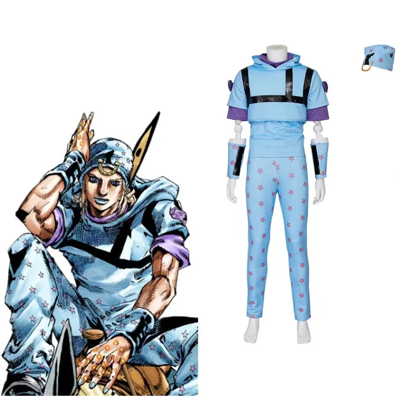 

Anime JoJo'S Bizarre Adventure Steel Ball Run Johnny Joestar Joe Ki Cosplay Costume Hooded Uniform Halloween Party Suit