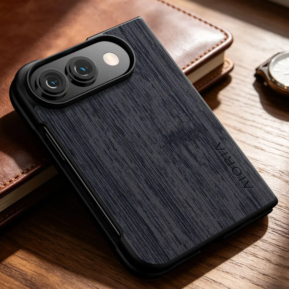 Elegant Wood Grain PU Leather Phone Cover - Premium Case  Coque Capa