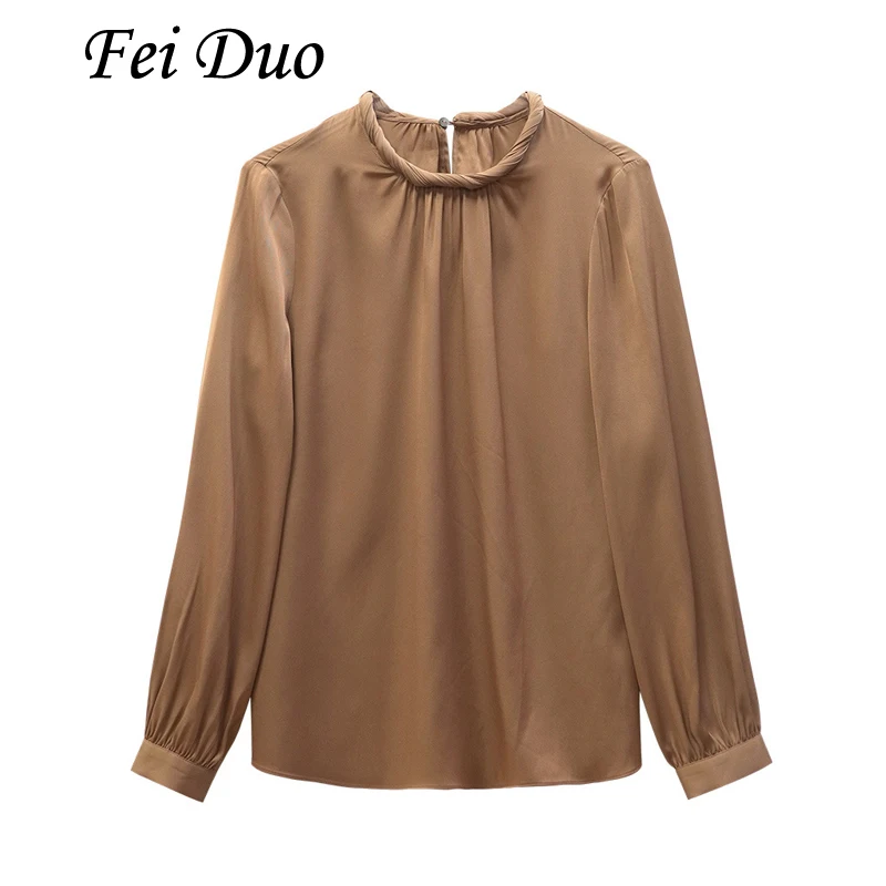 

Heavyweight Natural Mulberry Silk Long Sleeved Shirt for Women's Top Pure Silk Round Neck Elegant and Comfortable Fashionable