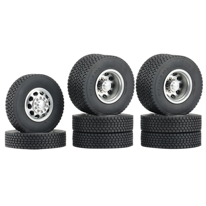 

6PCS Metal Front And Rear Wheel Hub Rubber Tires Wheel Tyre Complete Set For 1/14 Tamiya RC Trailer Tractor Truck Car