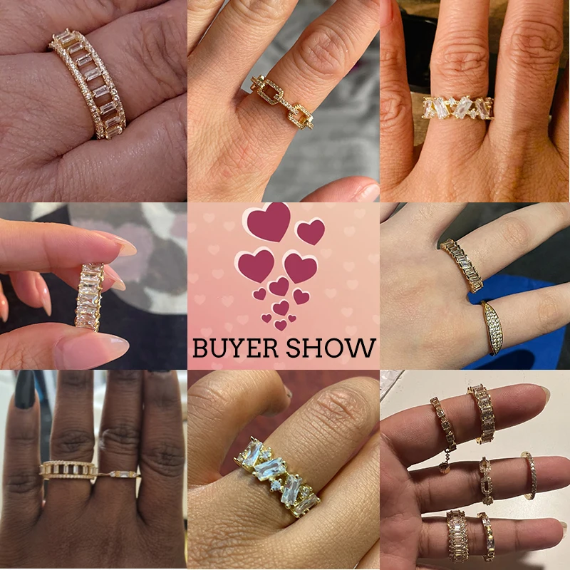 Handmade Eternity Promise Gold Crystal Ring AAA CZ Zirconia Engagement Wedding Band Rings for Women Men Finger Party Jewelry