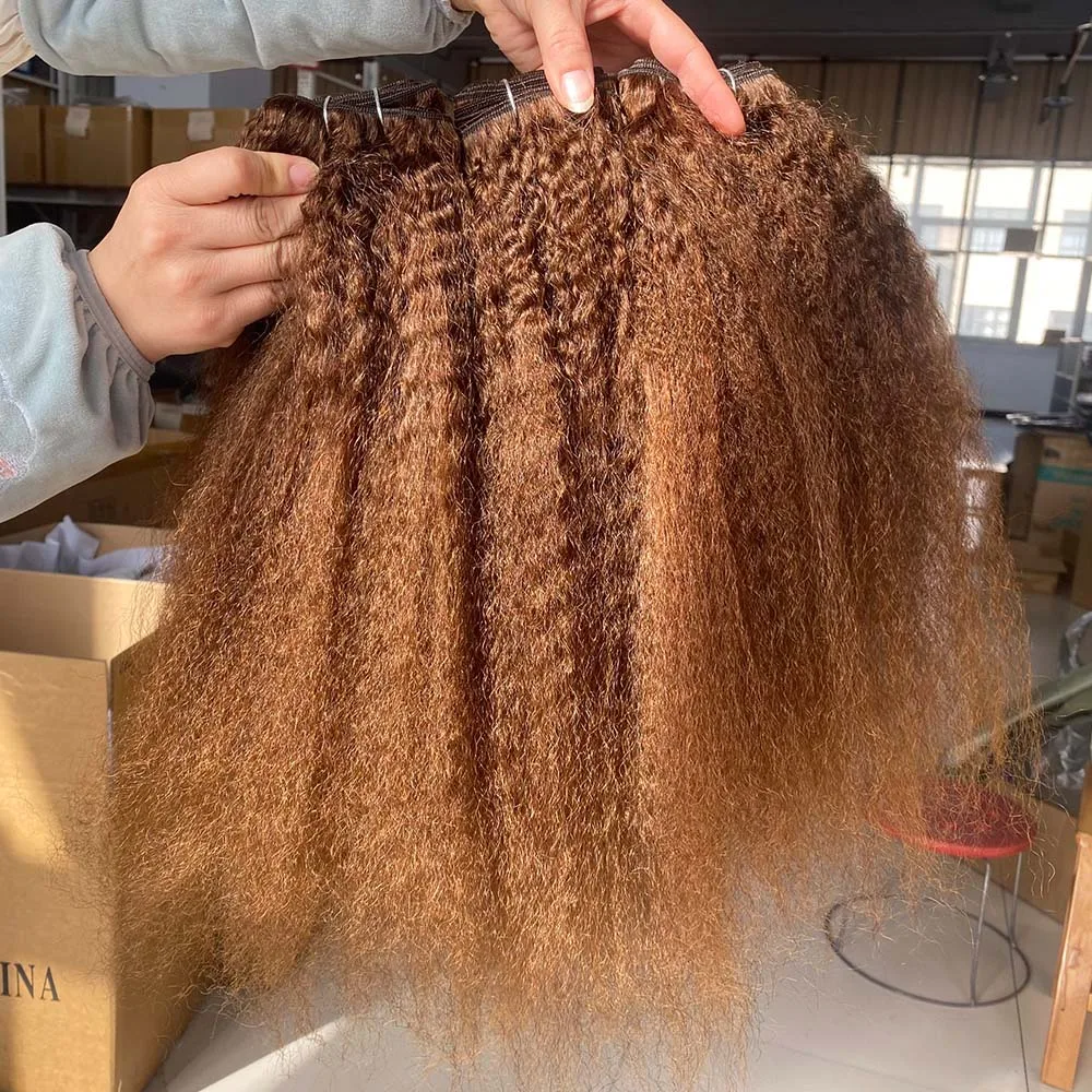 #4 Chocolate Brown Kinky Yiki Straight Raw Virgin Raw Human Hair Deep Wave Hair Extensions 3 4 Bundles Deals Double Weft Tissa 4