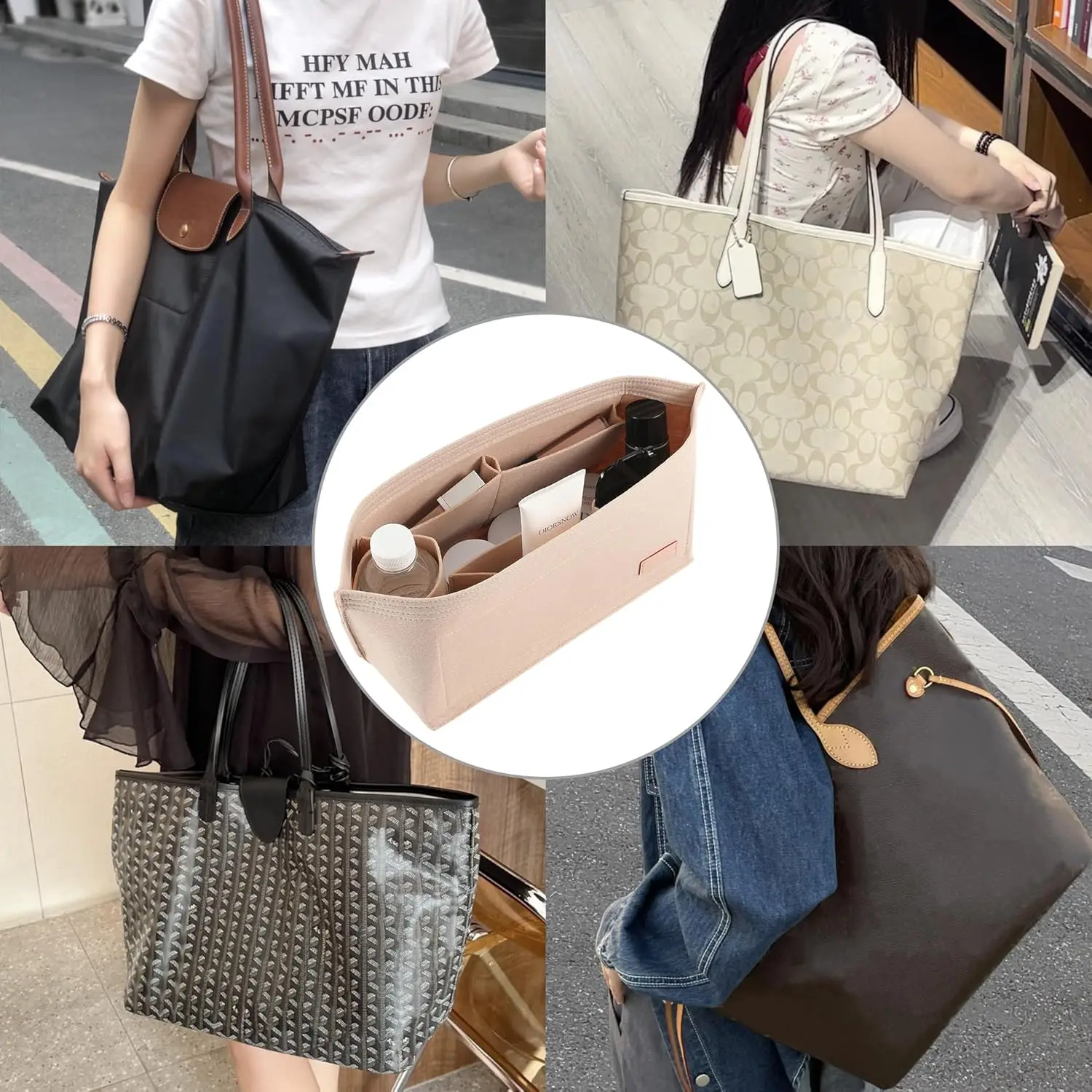 2Pcs Set Purse Organizer Insert for Handbags, Felt Bag Organizer for Tote & Purse, Tote Bag Organizer Insert, for LV Neverfull